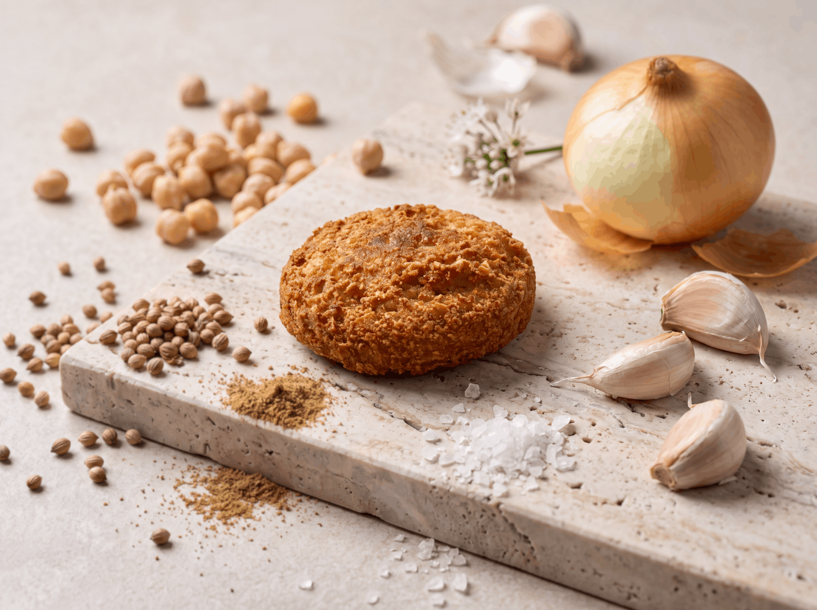 Pois chiches, oignon, ail, épices et falafel